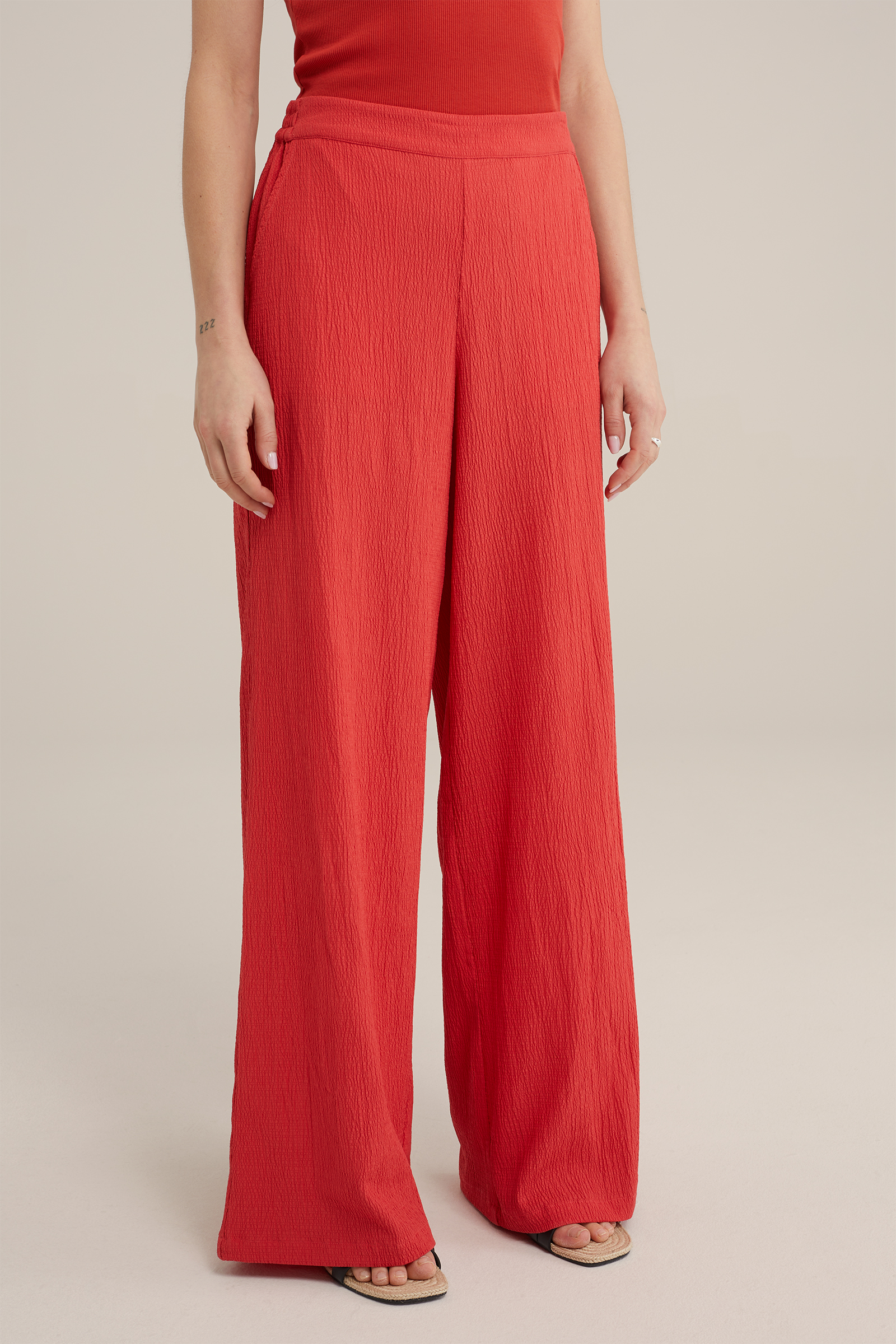 wide leg broek met structuur WE Fashion Rood