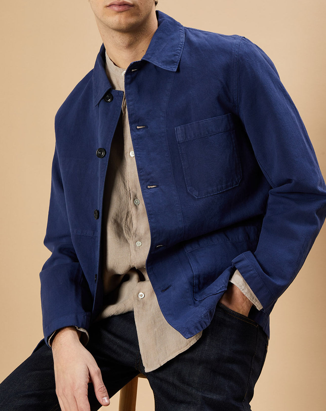 Hartford Veste en Coton & Lin Jerry indigo