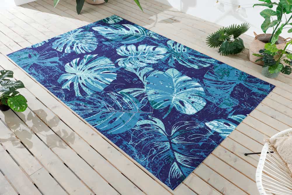 In- und Outdoor Teppich LEAF 180x120cm blau grün Blatt-Design Läufer wetterfest