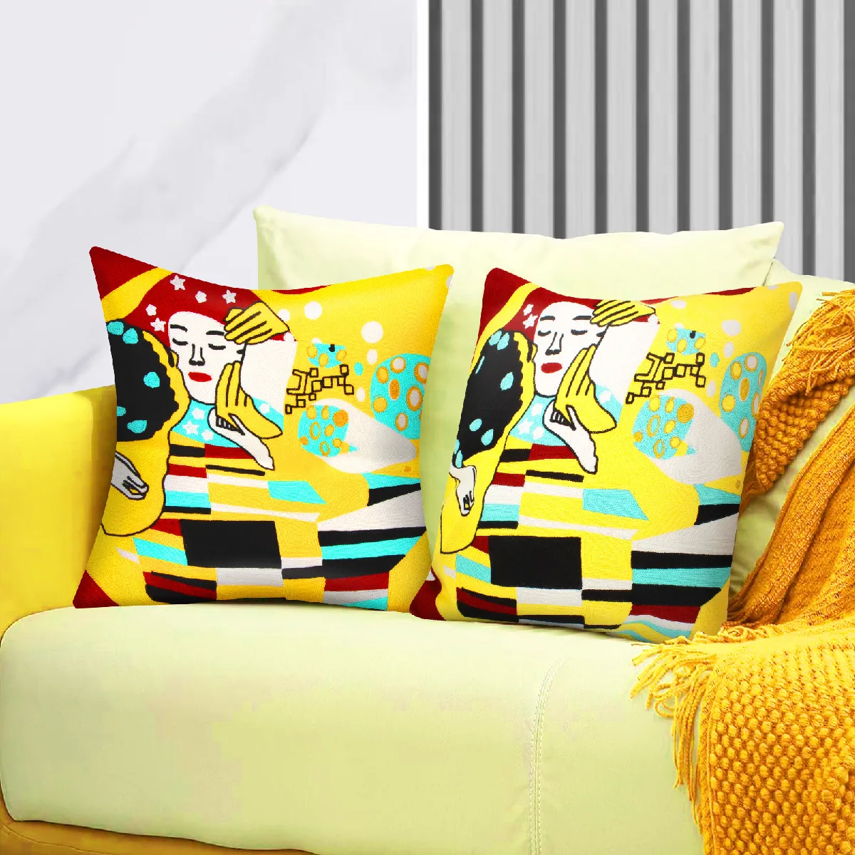 Avizar Lot de 2 Housses de Coussin Brodées Art Stellia 45x45 cm
