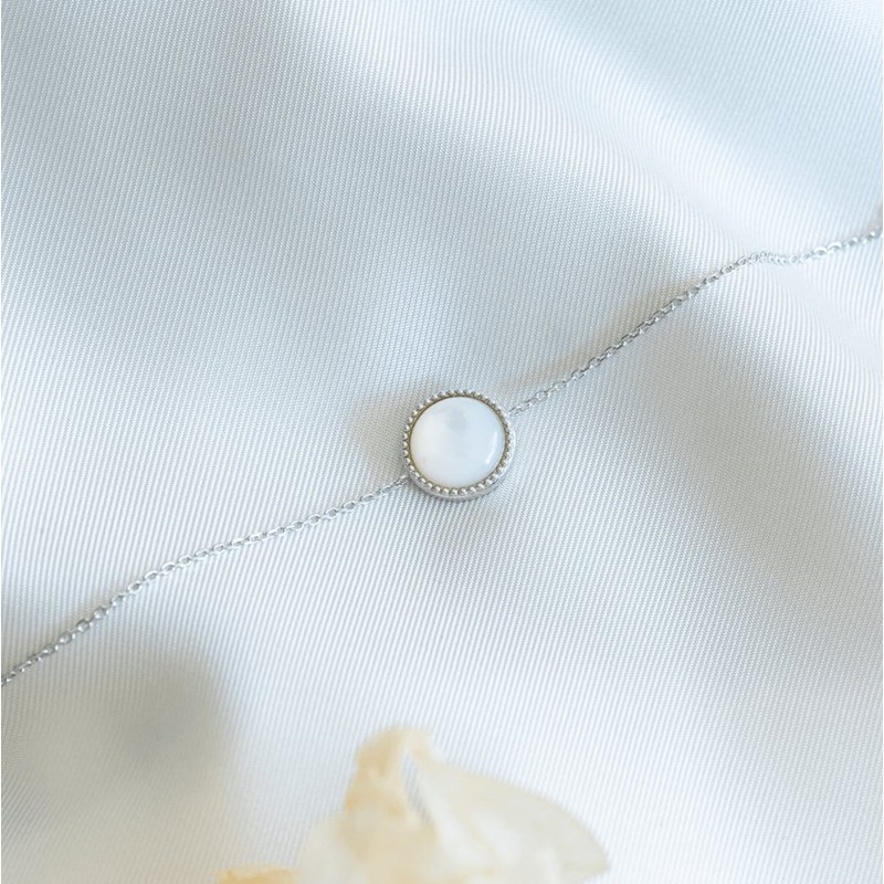 Bracelin Fin Nacre Argent Pierre Precieuse Blanche