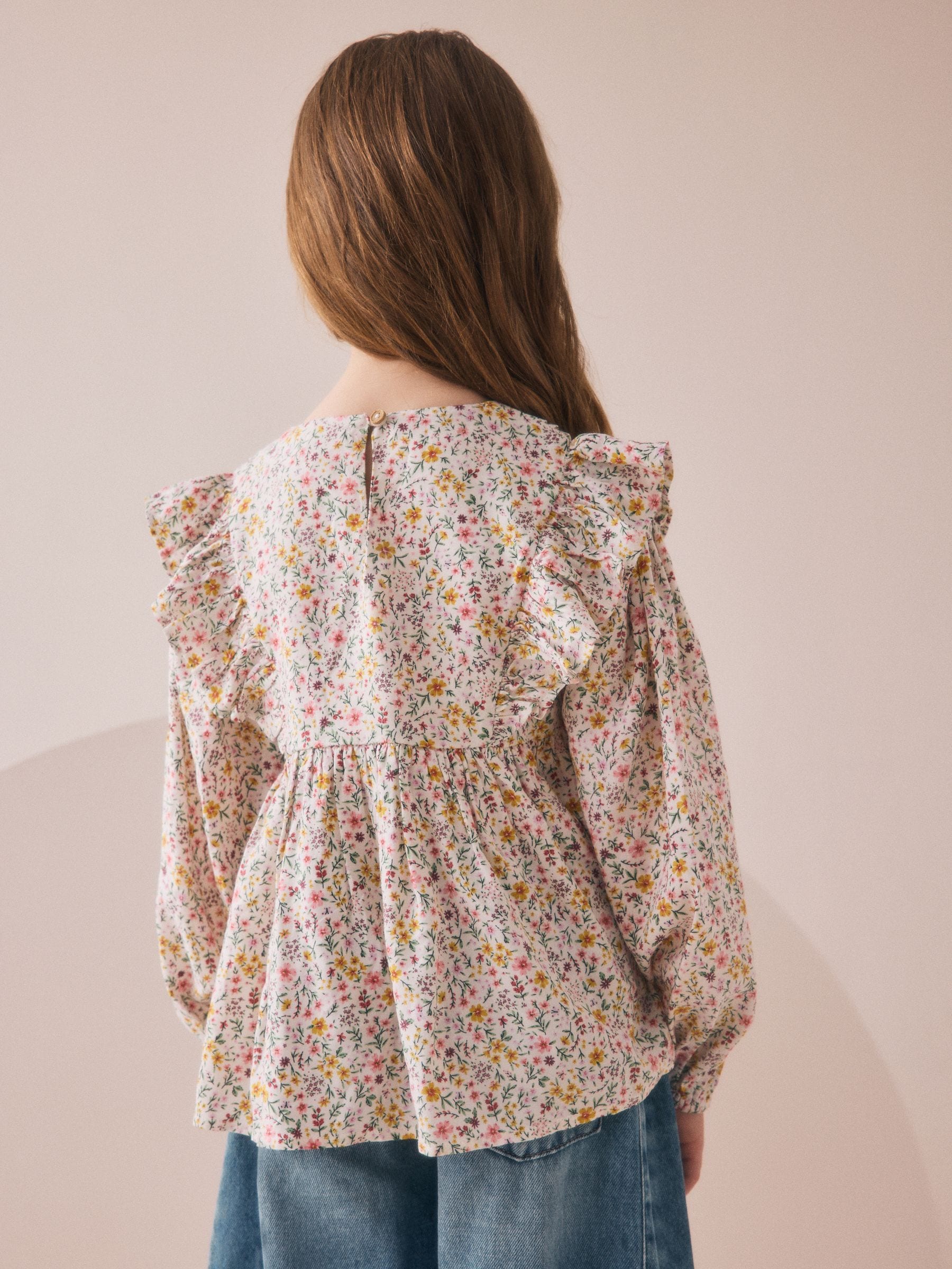 Roze fijne print - Blouse met lange mouwen (3-16jr)