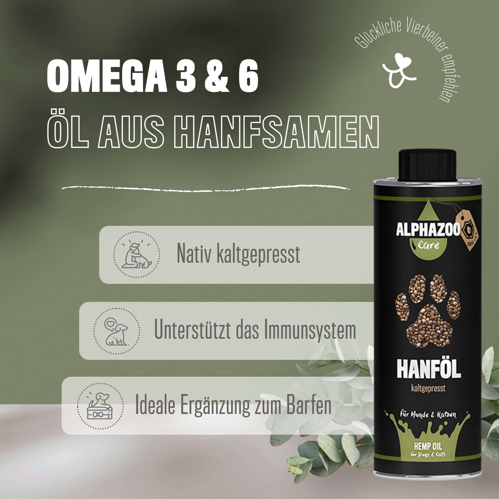 ALPHAZOO Premium Hanföl für Hunde und Katzen