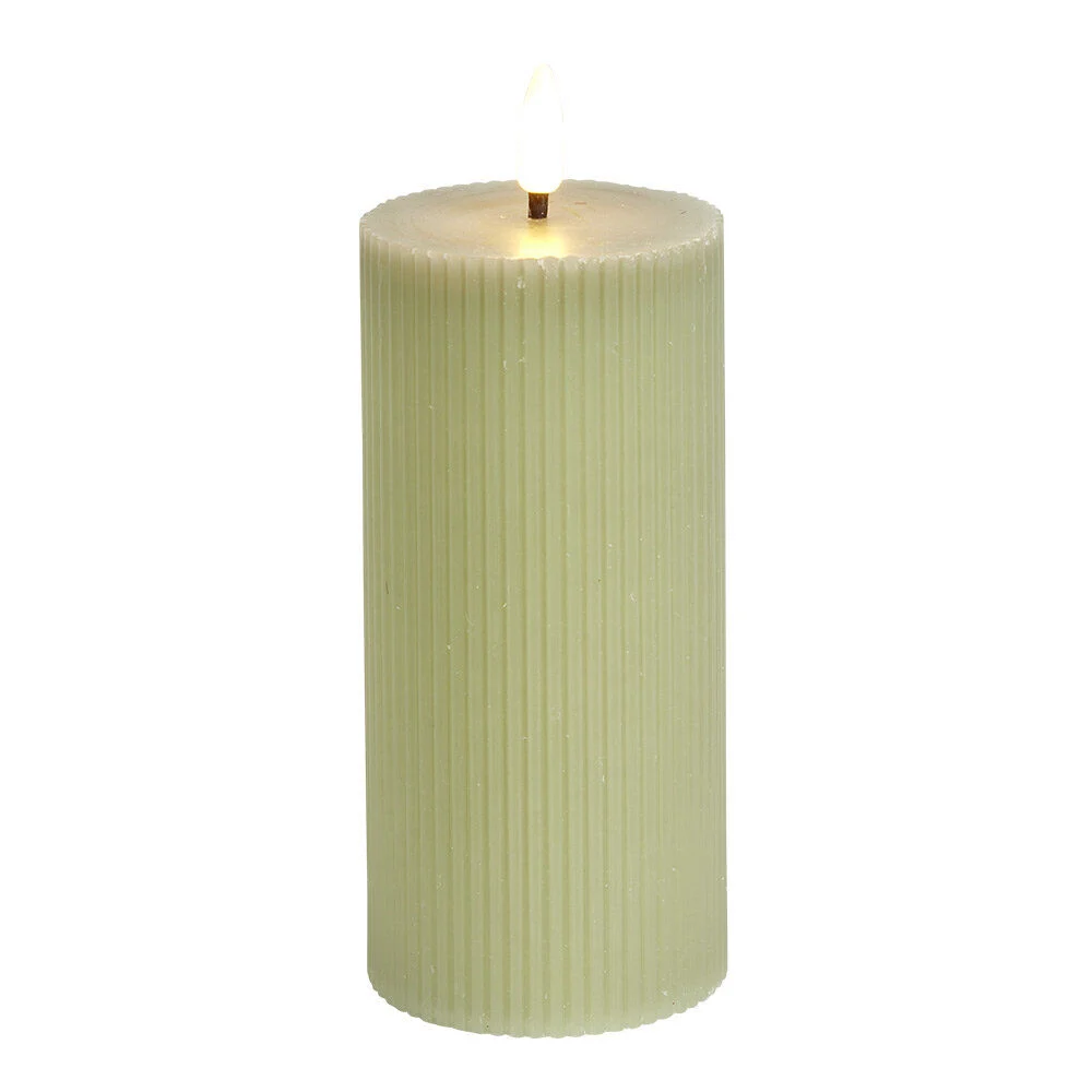 Bougie pilier à LED striée vert Ø7xH15cm