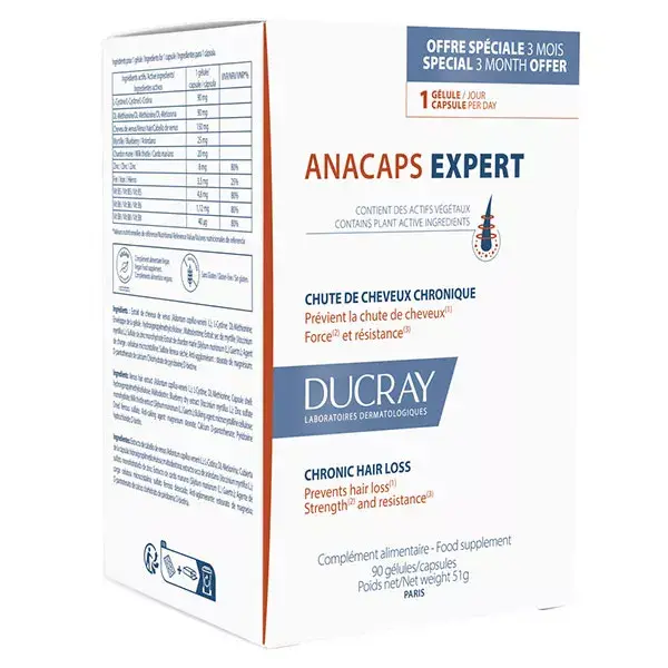 Ducray Anacaps Expert para Queda de Cabelo Crônica - 90 cápsulas