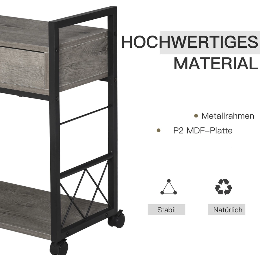 HOMCOM Mobiler Beistelltisch mit Schublade grau