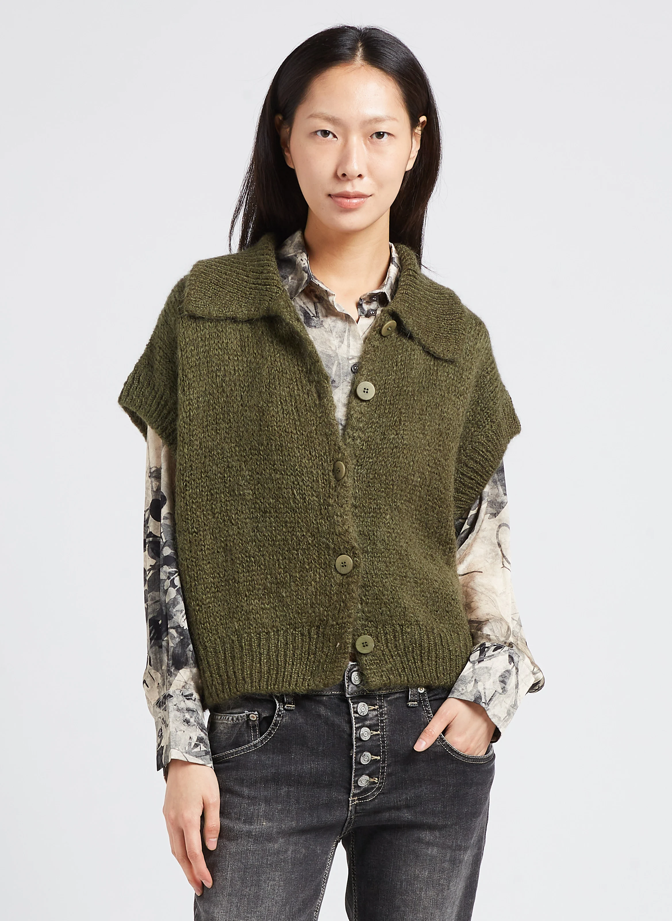 Gilet col classique ample | Kaki