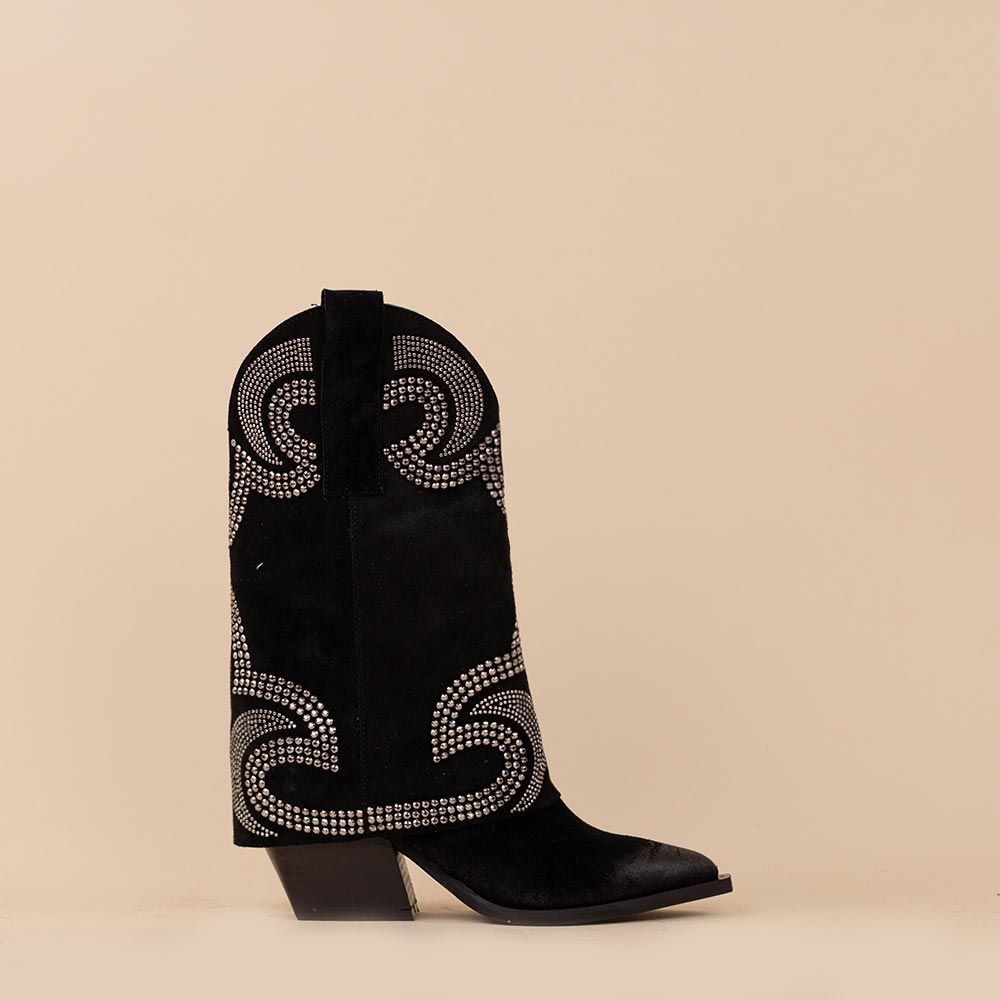 Kaplaarzen zwart suede met studs