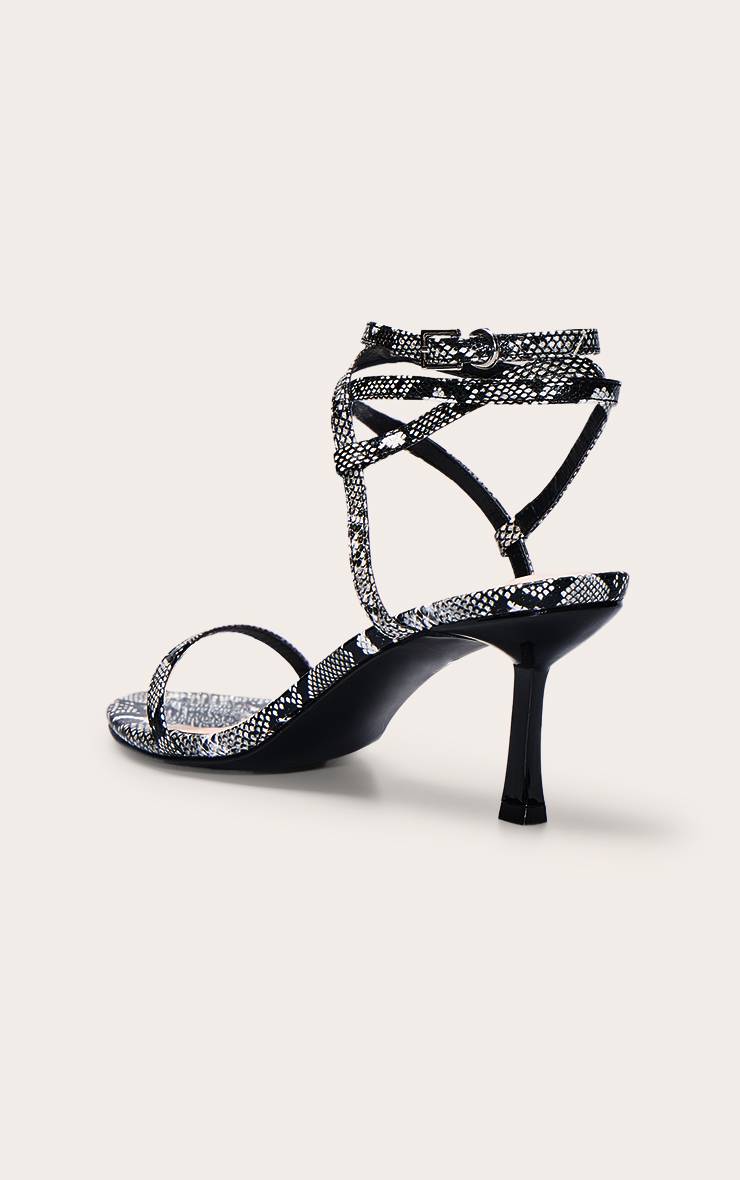 Snake Print Sandale À Talons Grise Imprimé Python Avec Brides