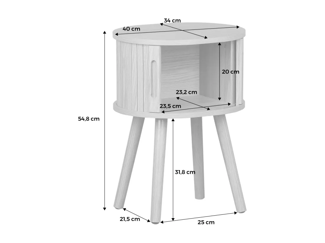 Lot de 2 tables de chevet ovale 2 portes coulissantes poignées creusées. effet bois rainuré. L40 x l34 x H54.8cm
