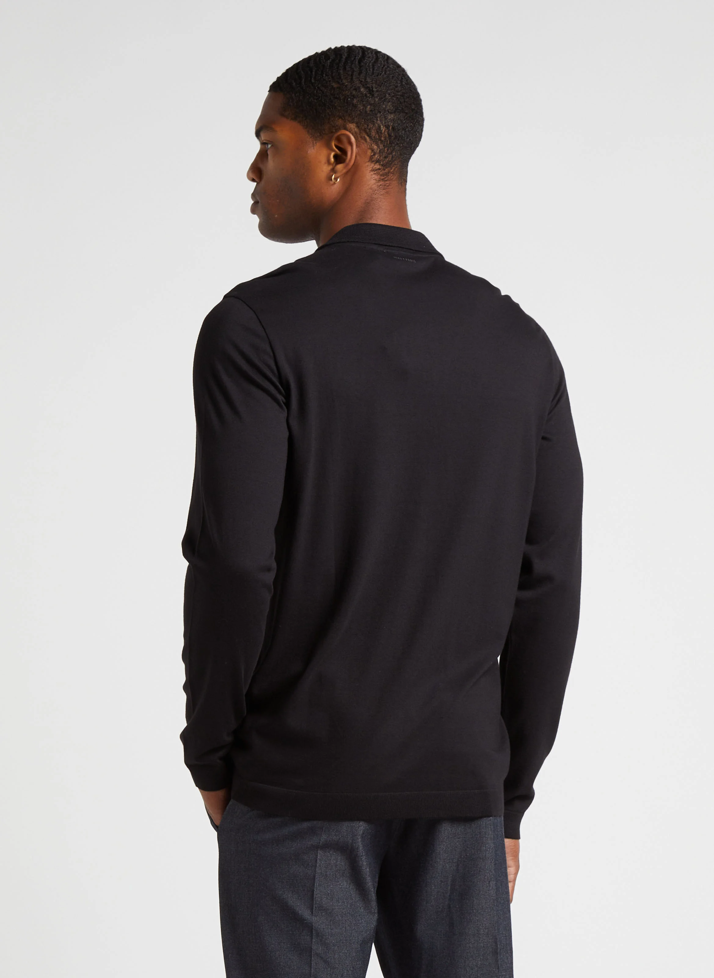 Polo manches longues en coton mélangé | Noir