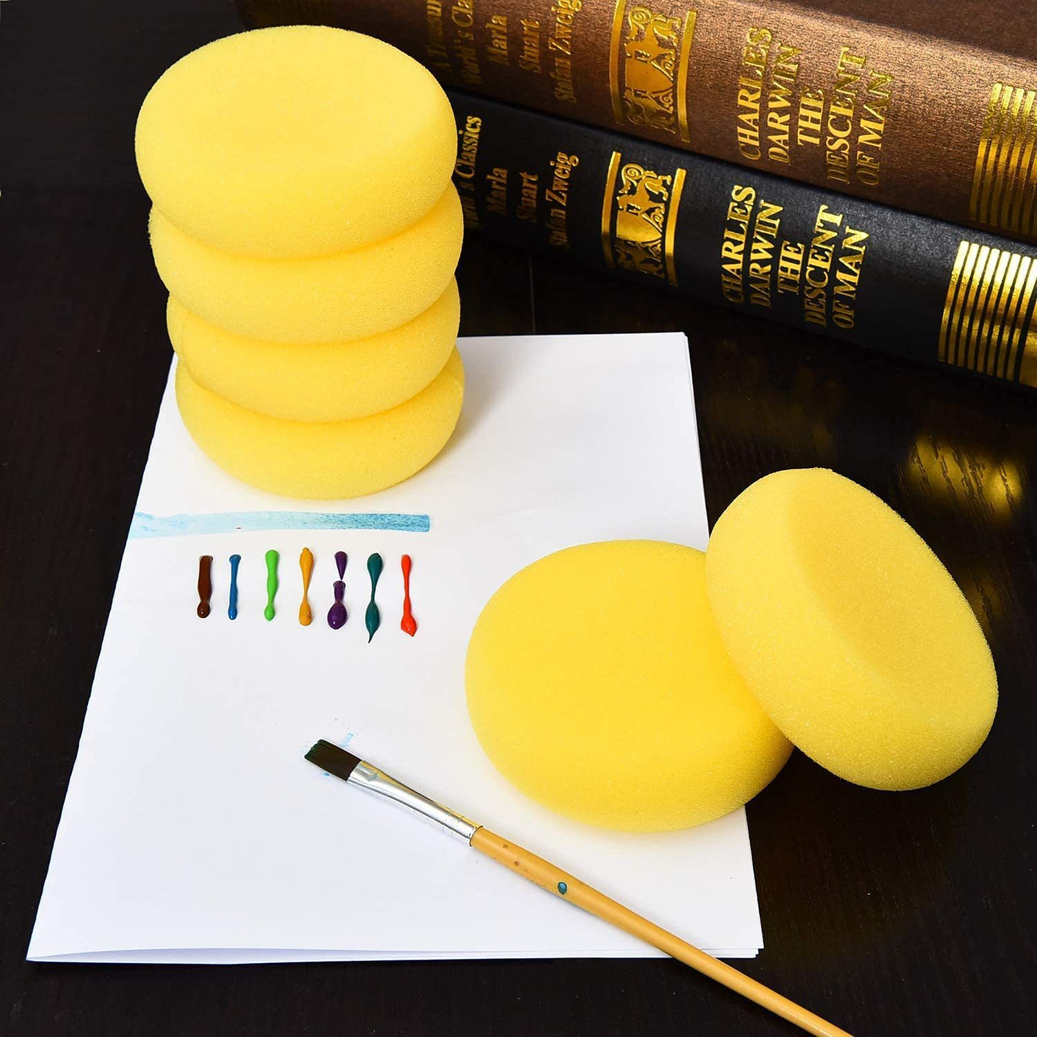 (25er Set) Ø75mm Universal Malschwamm Runde Kunst Schwämme Saugfähiger Reinigungs Schwamm - Gelb