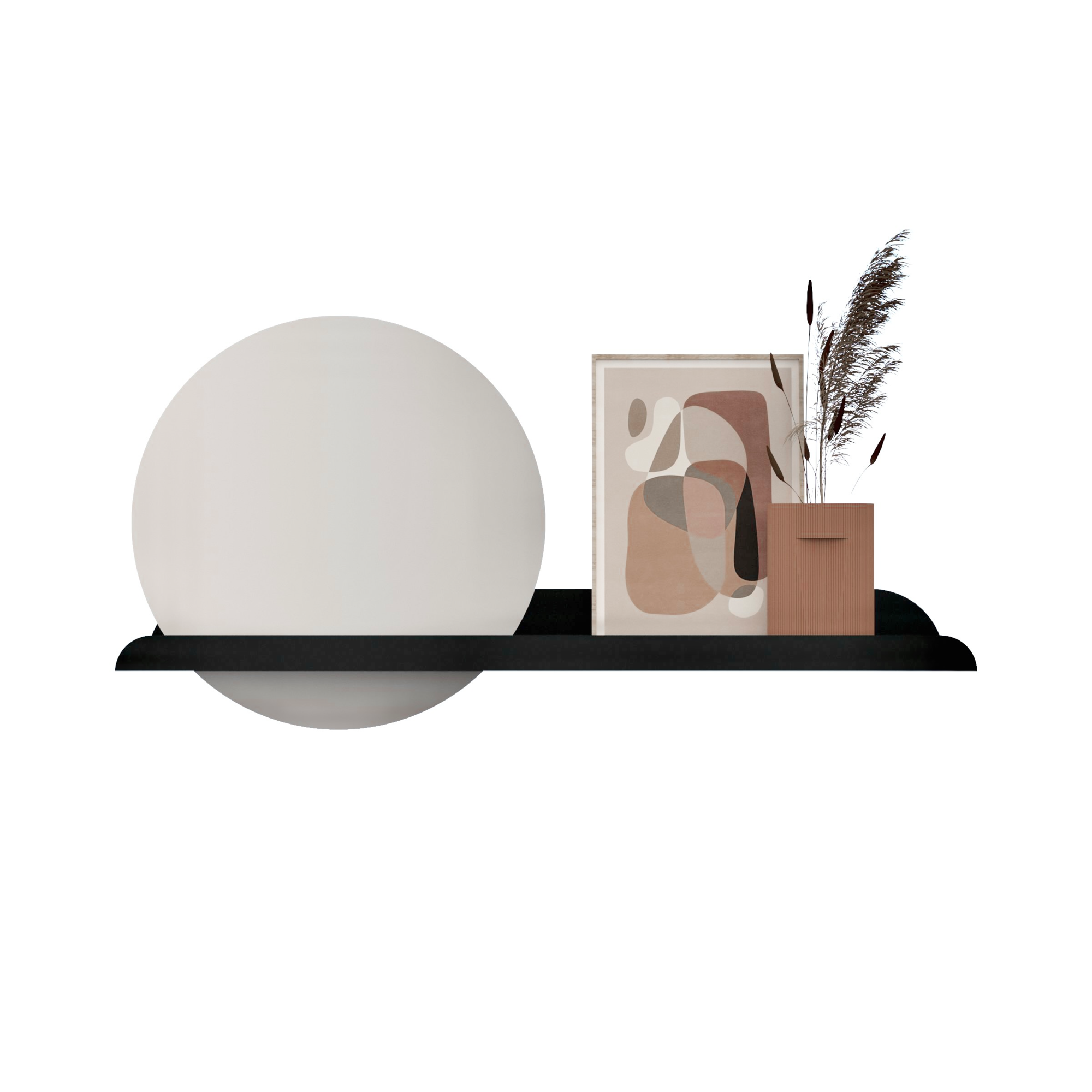 LIMA 60 | Smalle stalen wandplank met spiegel ø30cm #1