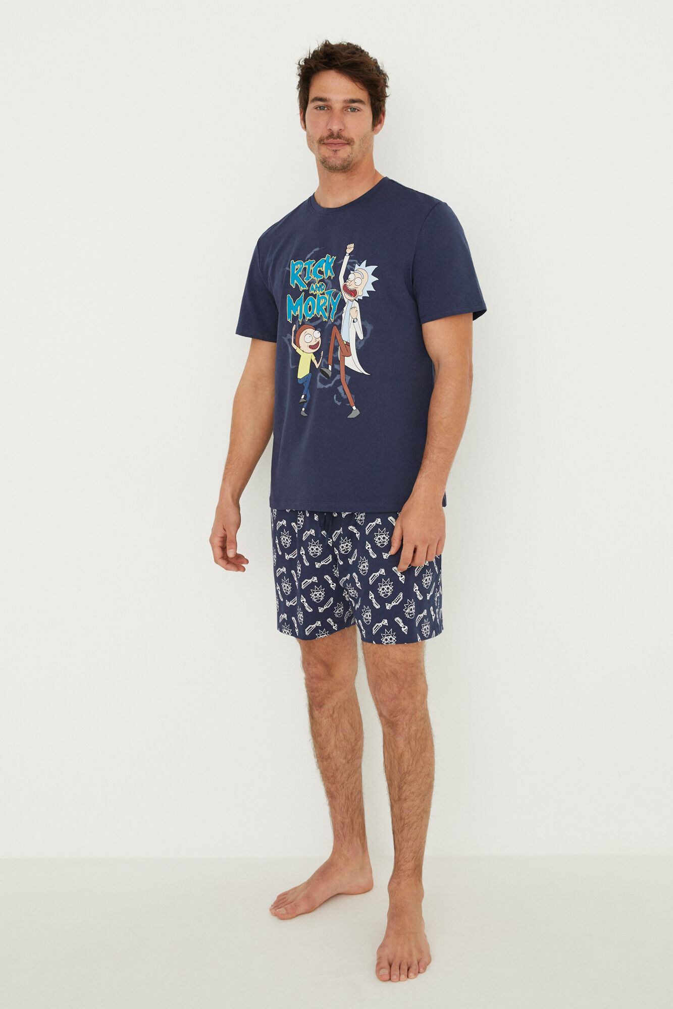 Pijama curto masculino 100% algodão Rick y Morty - azul