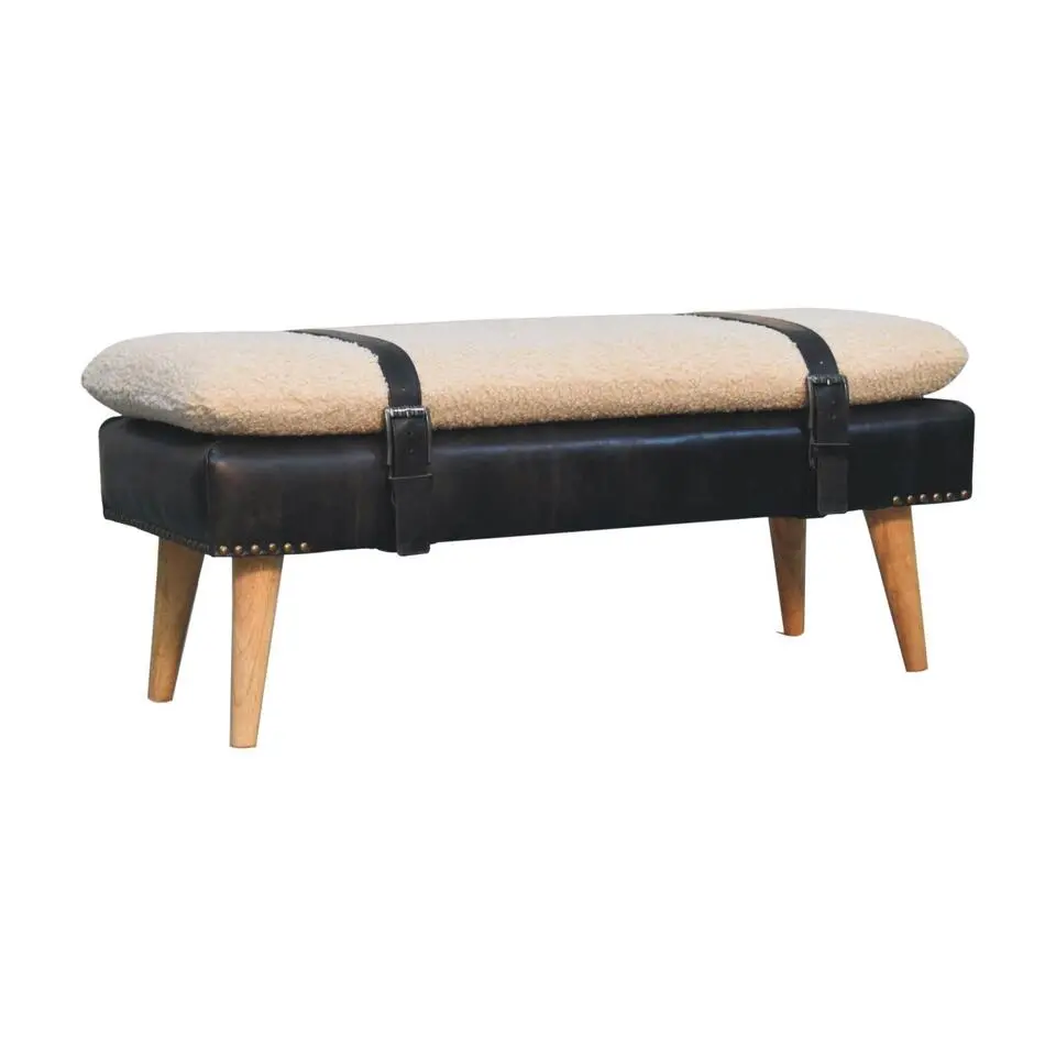Bouclé Buffalo Hide Zwart Leren Bank, Bruin