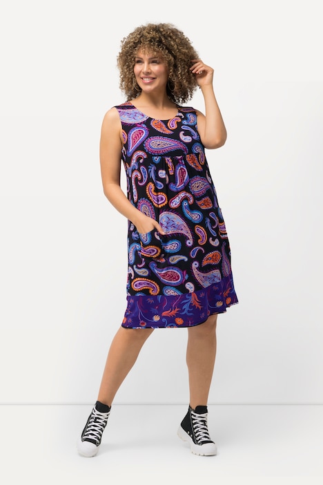 Jersey-Minikleid, Paisley, A-Linie, Rundhals, ärmellos