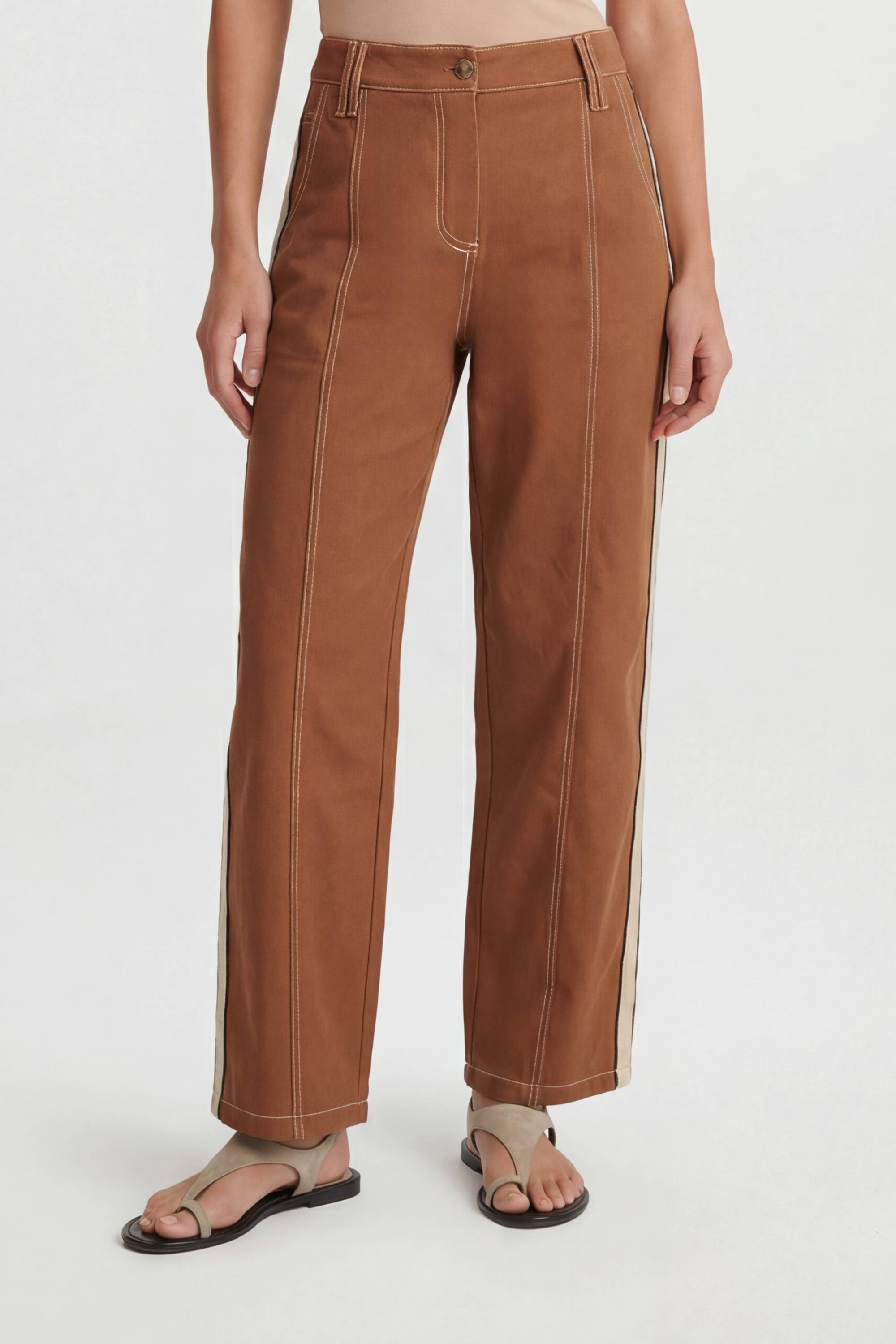 KarenMillen Pantalon Droit En Coton À Rayure Militaire Ajusté
