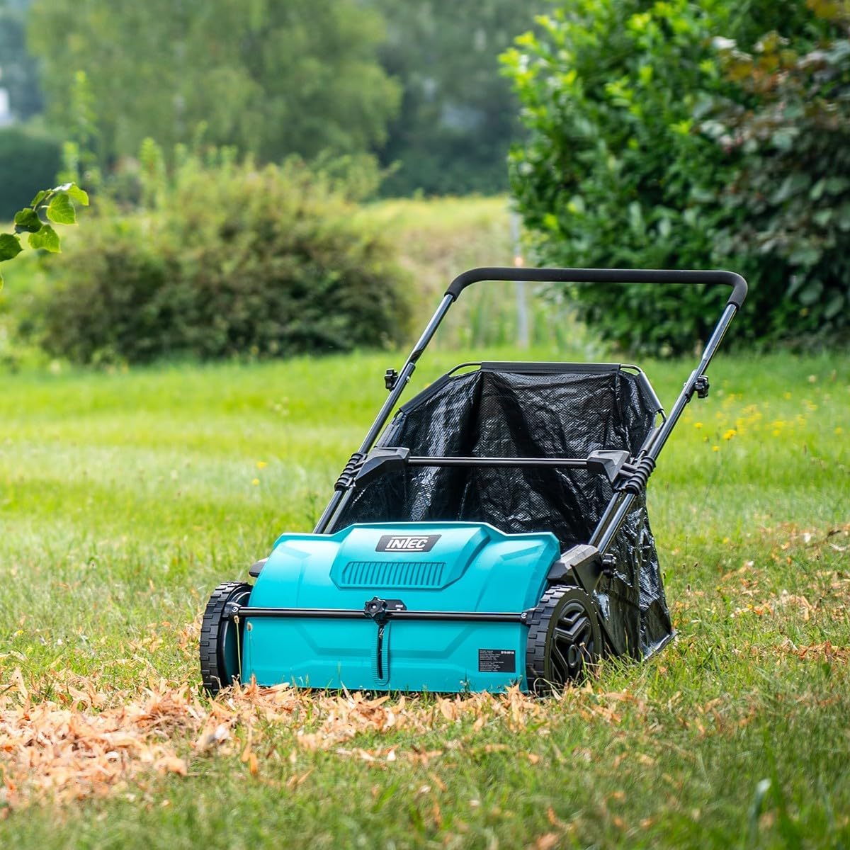 INTEC - Kehrmaschine für Rasen und Gras Mechanischer Laubsammler Großer Behälter 100L Garten Alleen