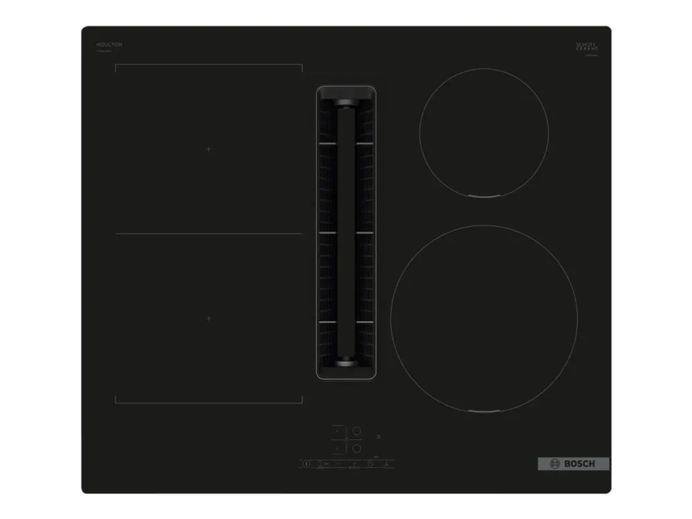 Bosch Serie | 4 PVS611B16E - Induktions kogeplade - 4 plader - Niche - bredde: 56 cm - dybde: 49 cm - Klasse B - rammeløs - sort med downdraft-udstødning (ekstraktion og recirkulation med ekstra ekstraktion og recurkulationssæt)