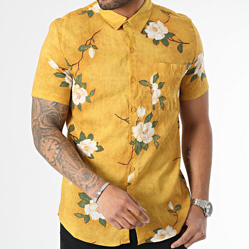 Chemise Manches Courtes Floral Jaune