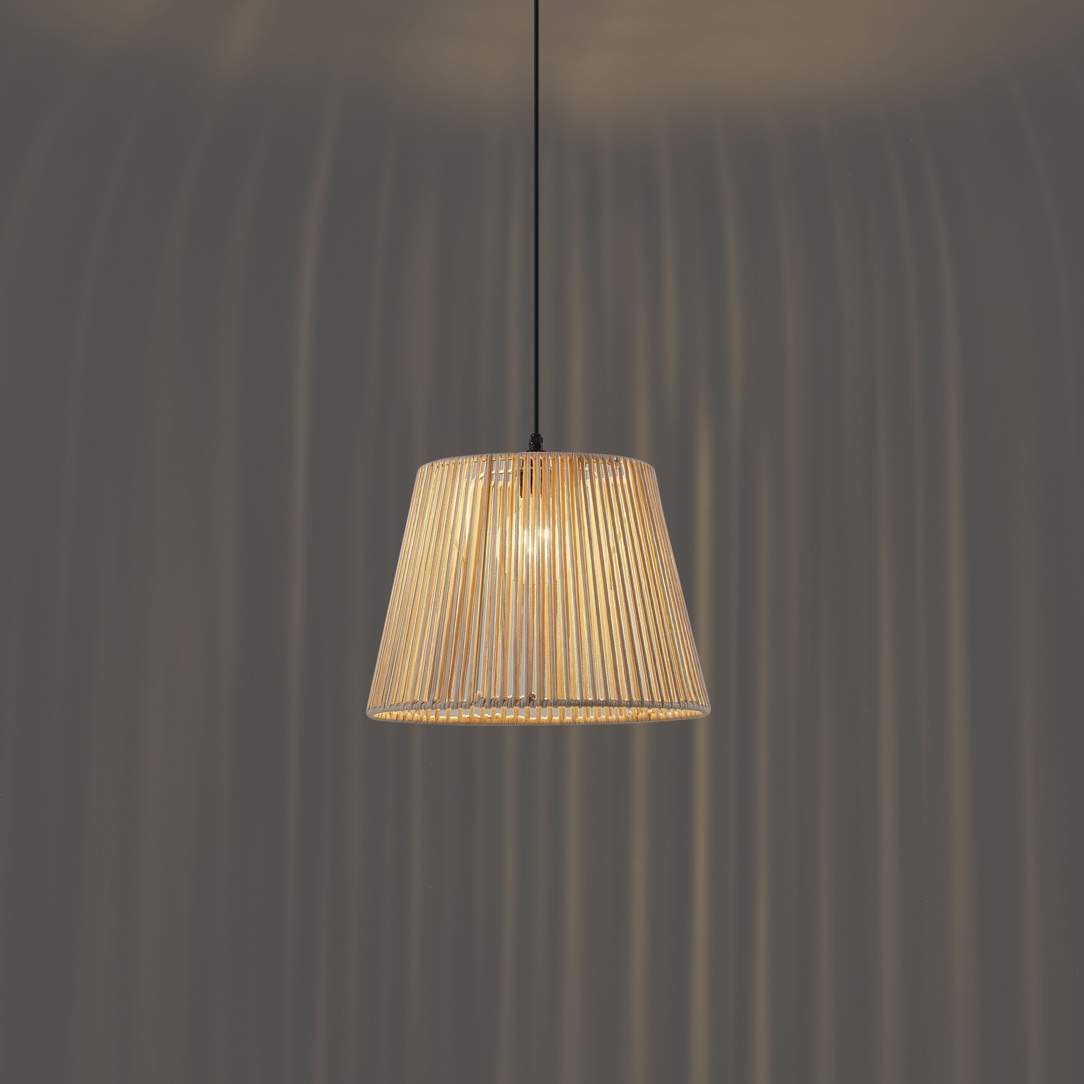 Buiten hanglamp zwart met beige kap van touw IP44 - Cava Jayla
