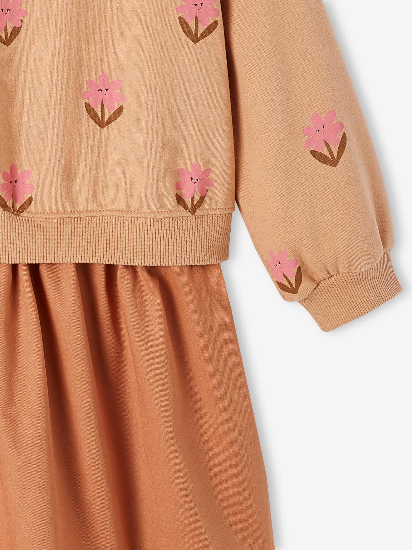 Vestido pêssego com efeito 2 em 1 e flores 