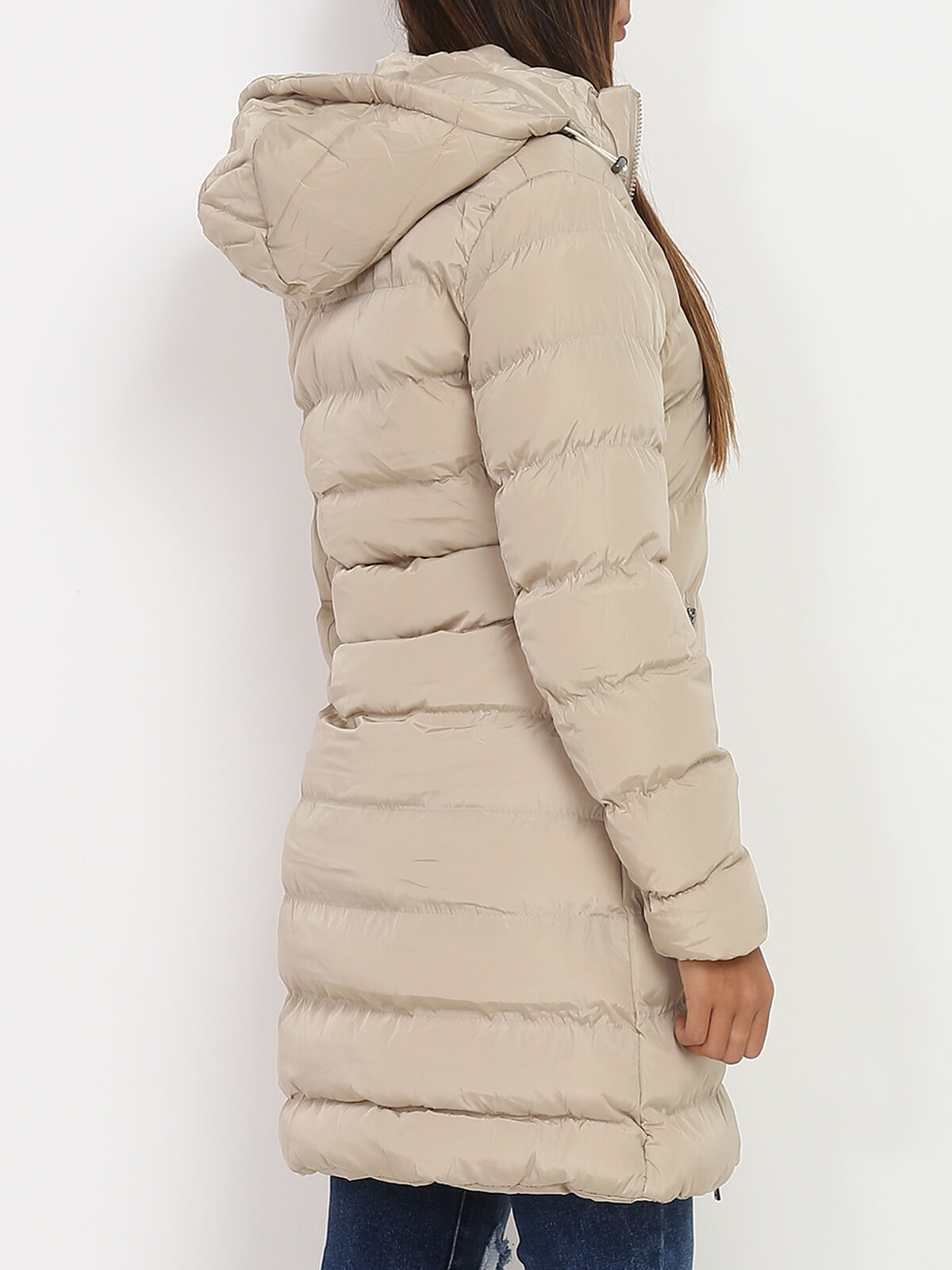 Manteau mi-long matelassé à capuche- Beige