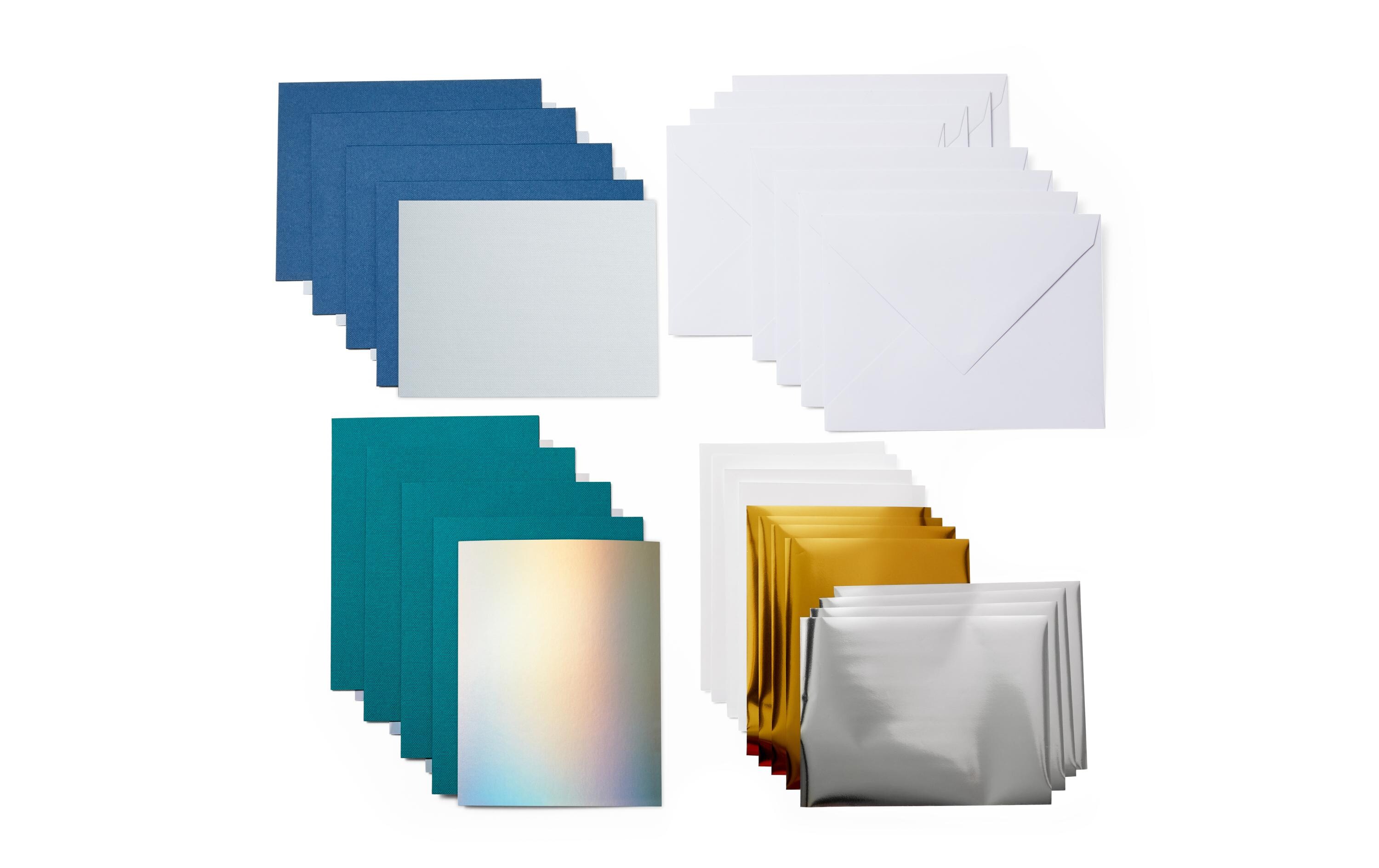 Blankokarte Joy 10.8 x 14 cm Transfer, Teal/Blau, 8 StückKartenset mit Transferfolien