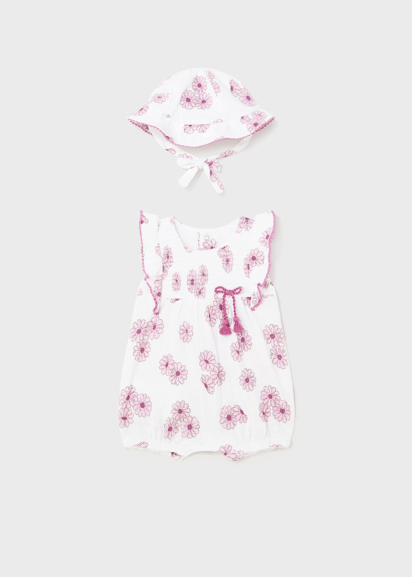 Macacão de bebê com chapéu e flores para recém-nascido Mate