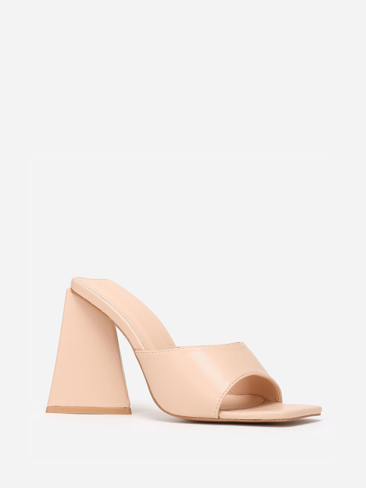 Mules en simili à large talon triangle- Beige
