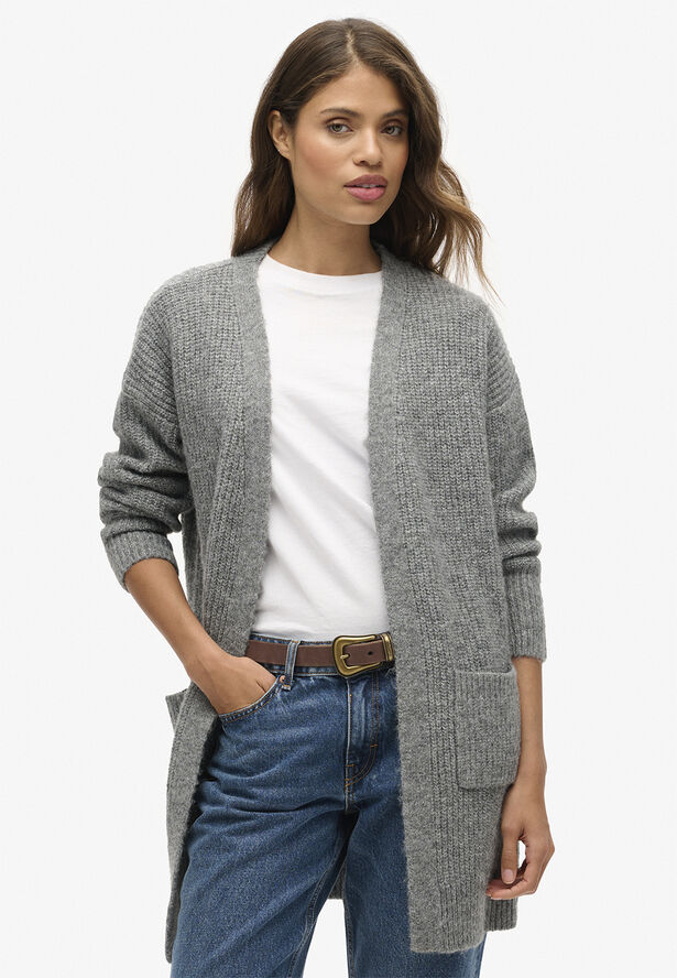 Superdry ESSENTIAL LONG KNIT CARDIGAN Charcoal marl