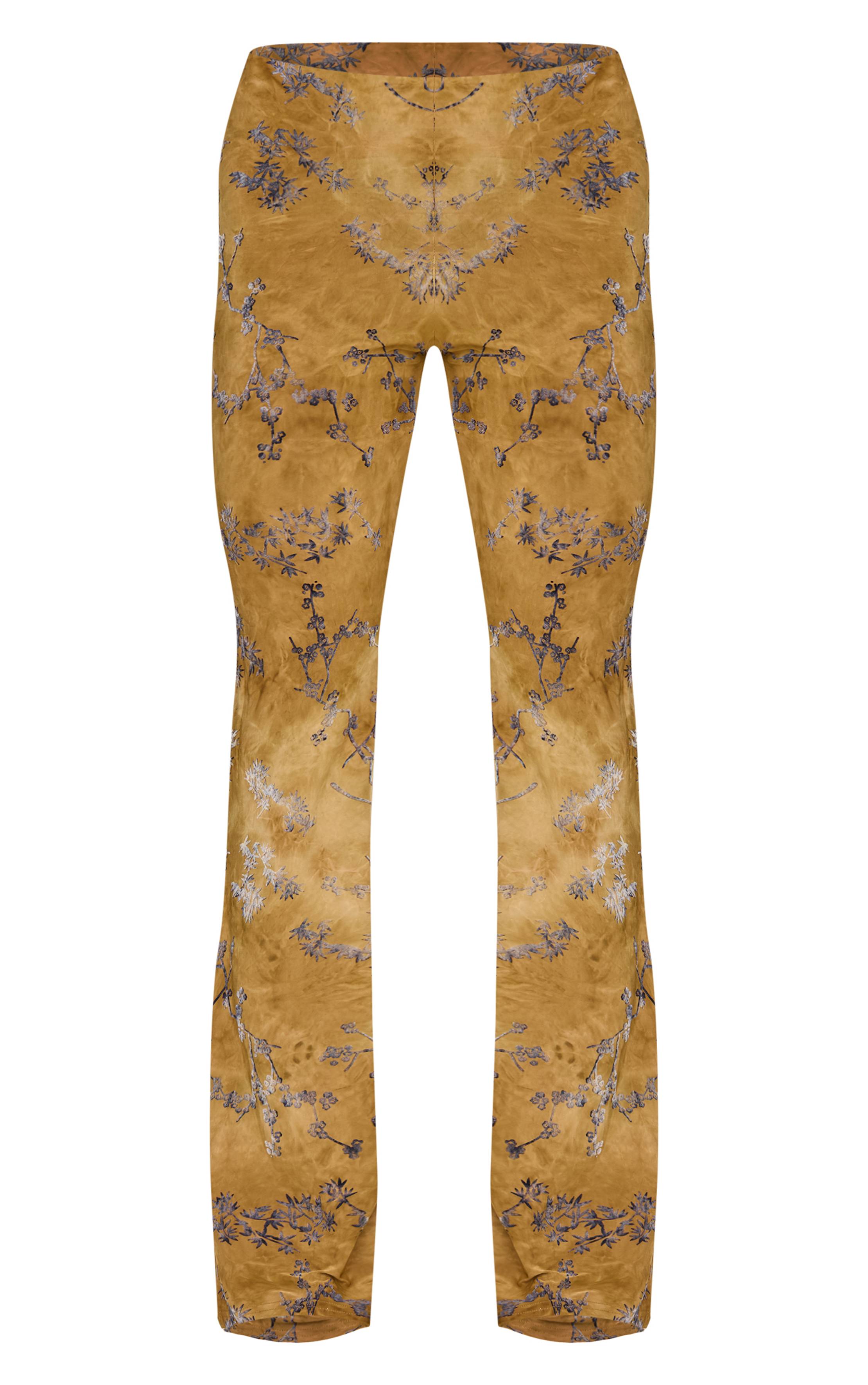 Vert Olive Pantalon Évasé Slim À Imprimé Floral Dévoré