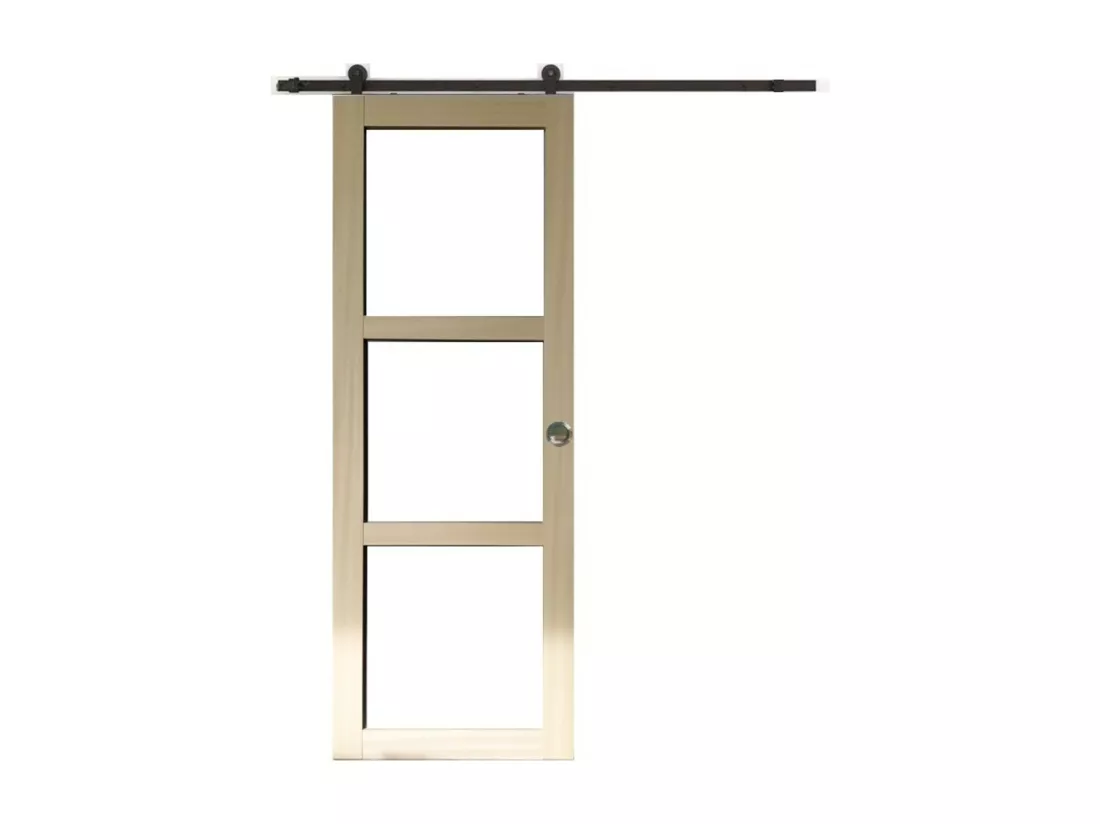 Porte Coulissante Bois Ayous Vitrage Transparent H204 X L73 + Rail à â Roulettes Et 2 Coquilles Gd Menuiseries