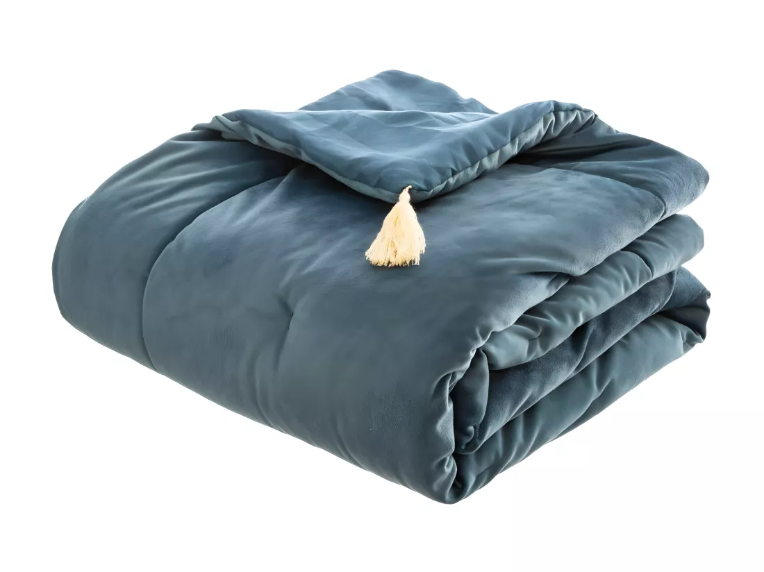Edredon couverture en Velours Bleu 80 x 180 cm