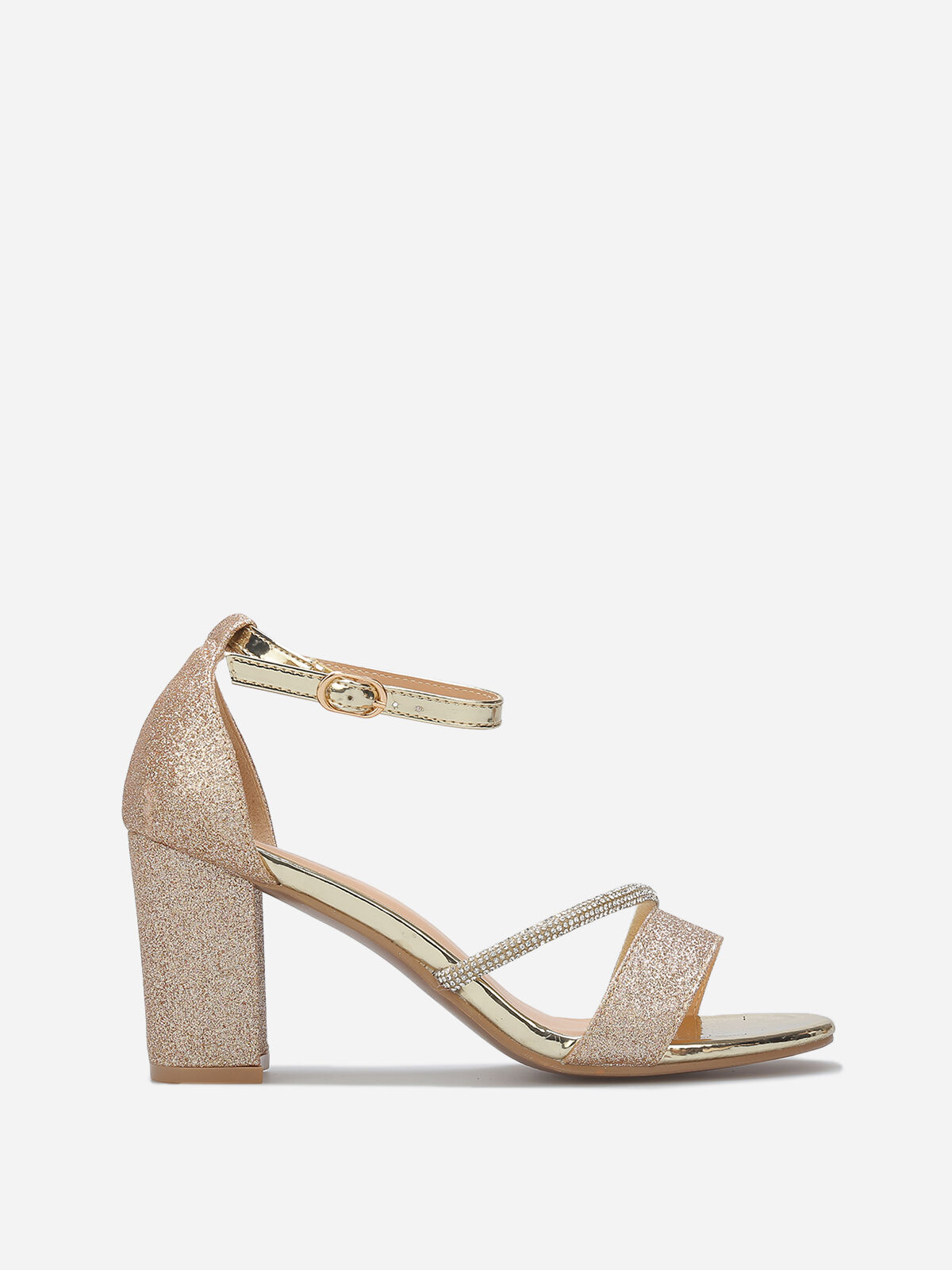 Sandales pailletées avec bride à strass- Doré