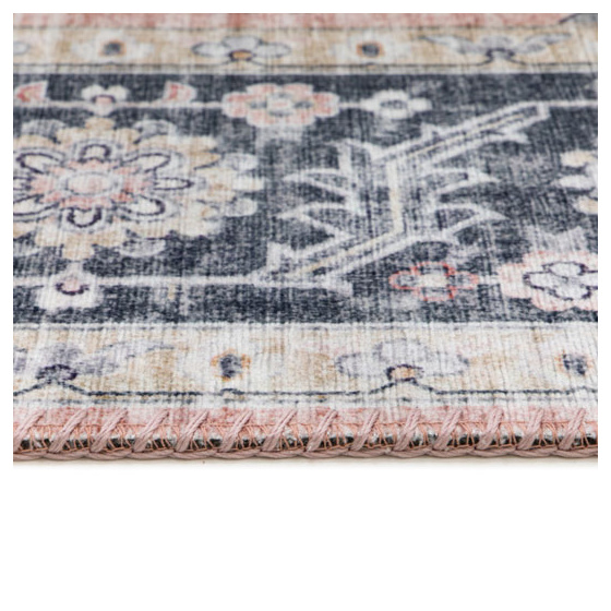 Tapis doux à motif oriental - yasmine - bleu nuit et rose - 160 x 230 cm