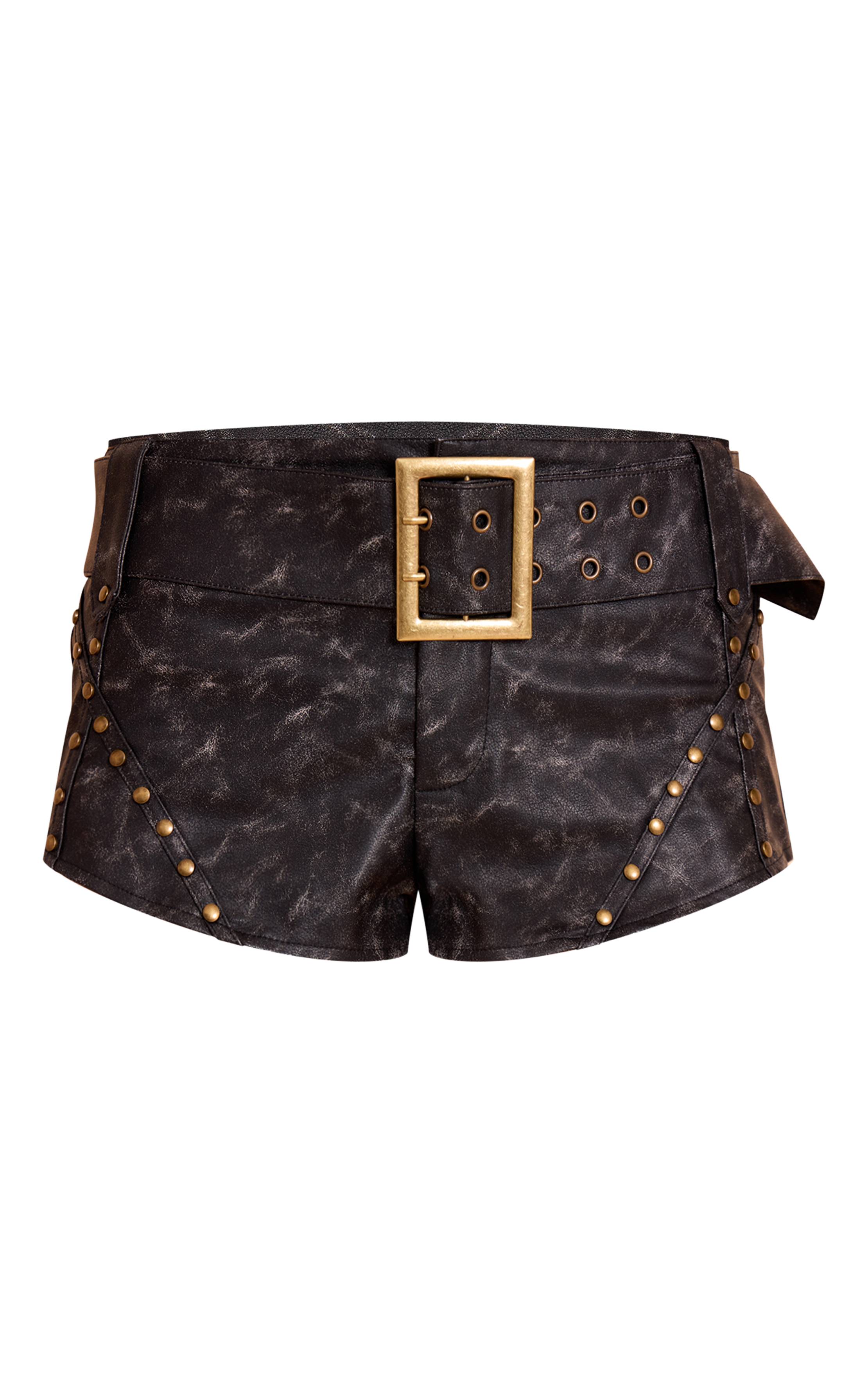 Noir Short Taille Haute Ceinturé En Synthétique Clouté