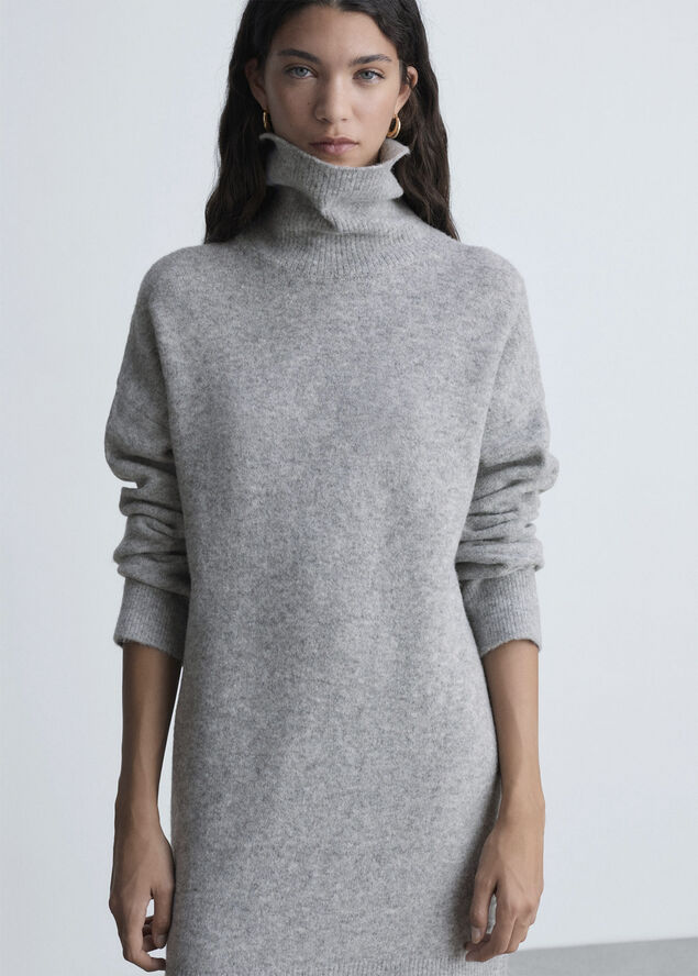 MANGO Short turtleneck knitted dress Medium grey