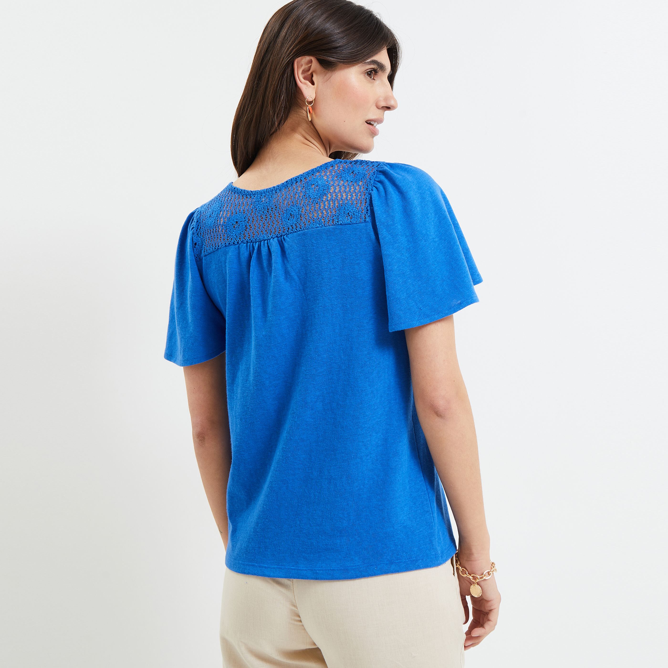 T-shirt manches courtes à smock - BLEU