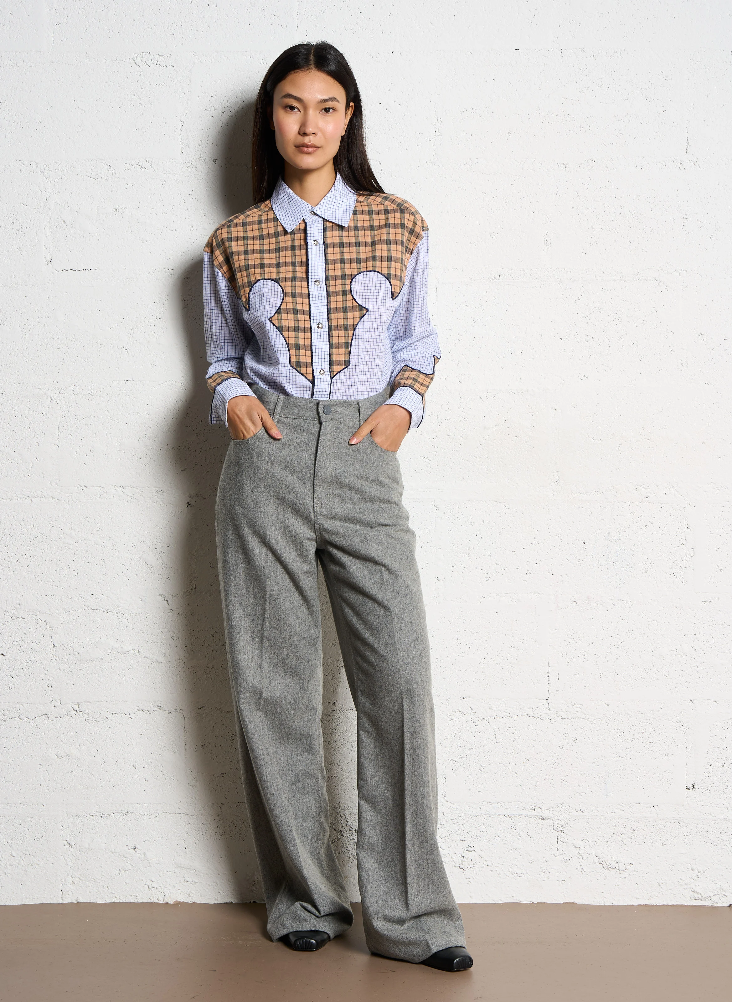 ENCA - Pantalon large en laine mélangée | Gris
