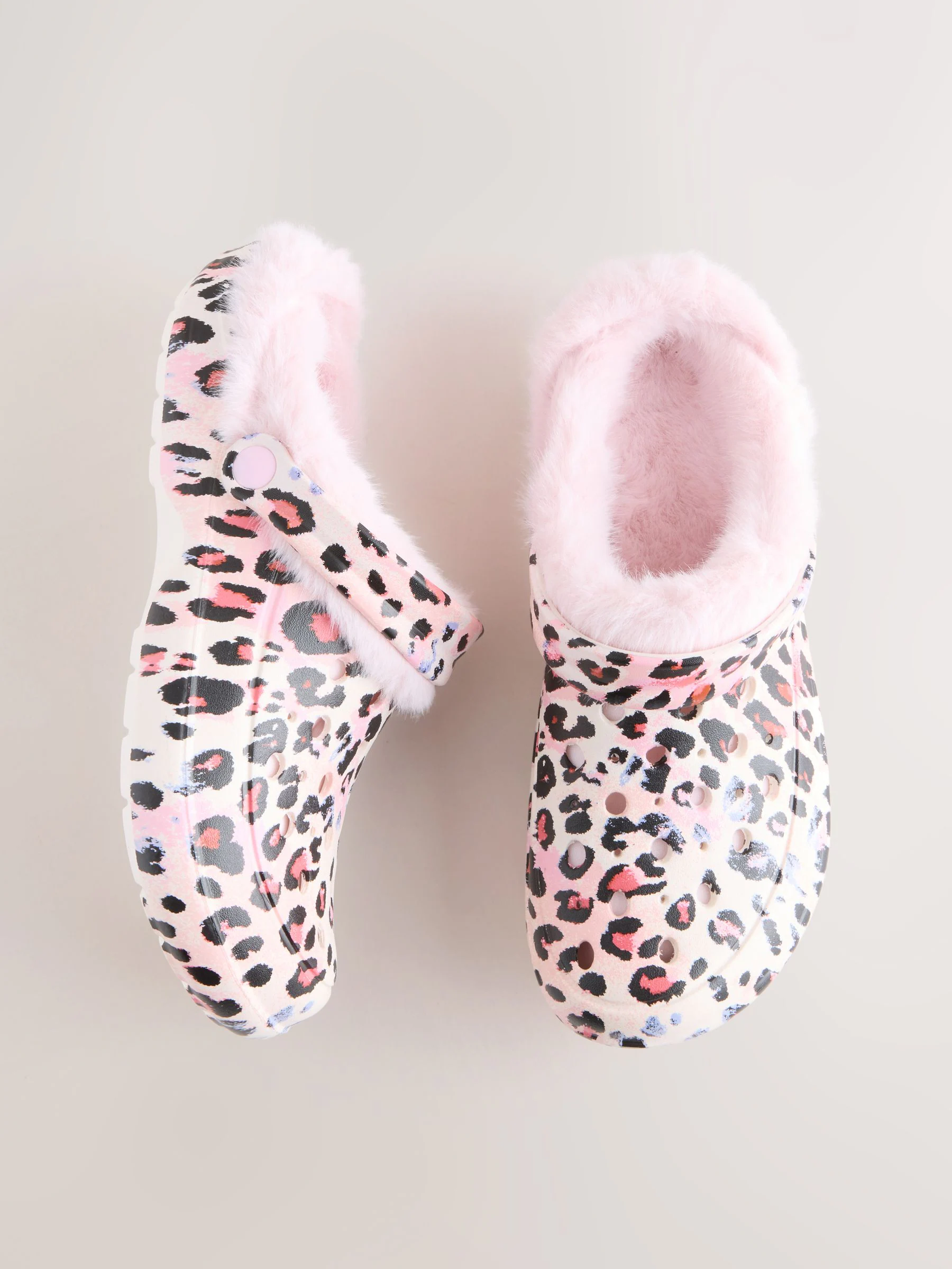 Roze met luipaardprint - Met imitatiebont gevoerde pantoffels