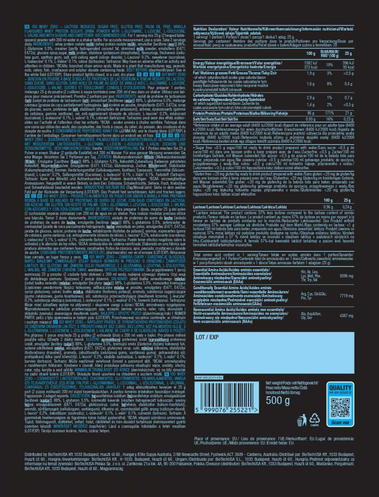 Biotech USA Iso Whey Zero 500g