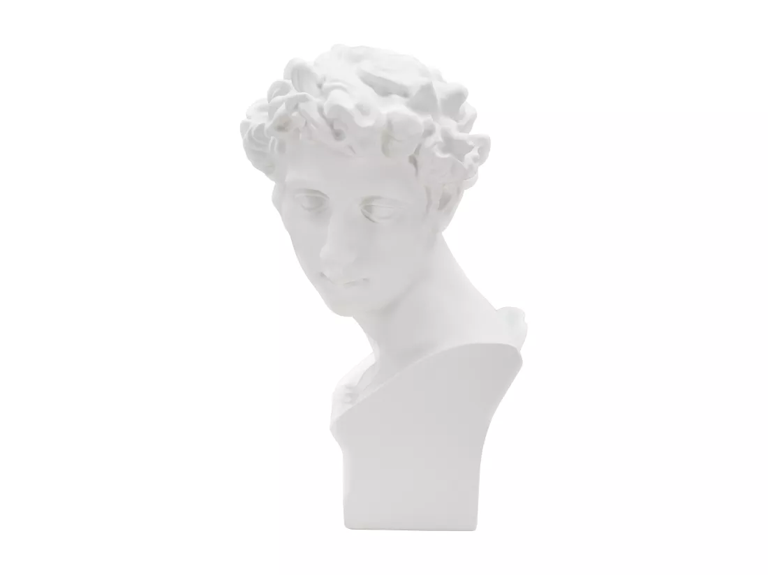 Sculpture en résine blanche, tête masculine, design classique inspiré de la Renaissance florentine, 20x17,5x30 cm