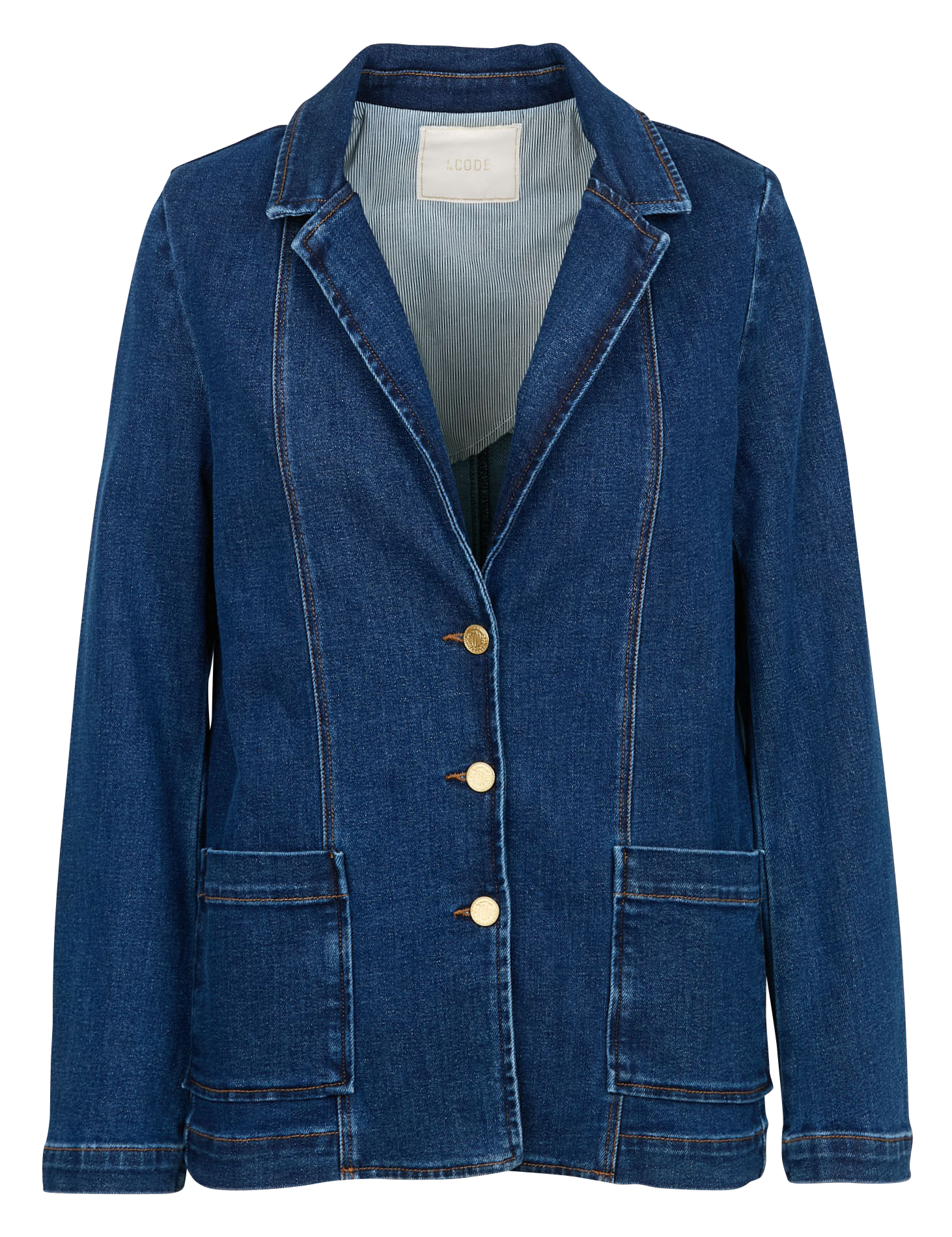 Veste droite col tailleur en coton mélangé | Bleu