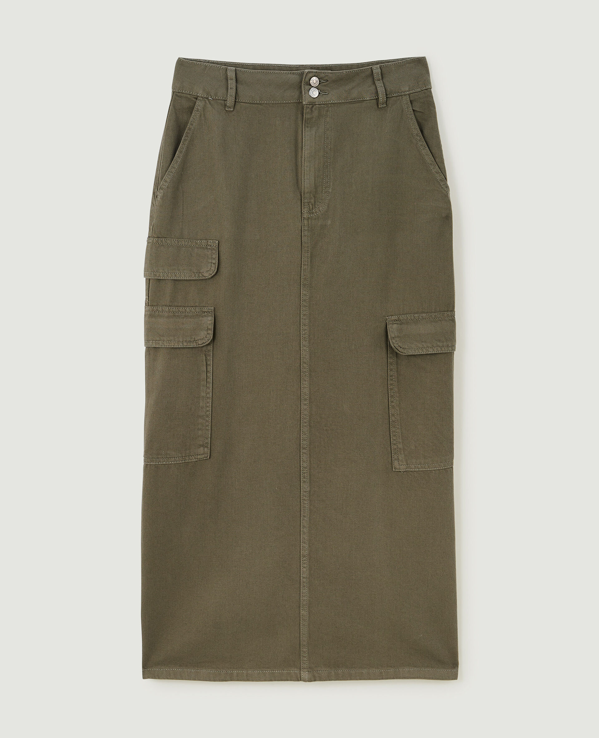 Jupe longue cargo en toile - Vert kaki