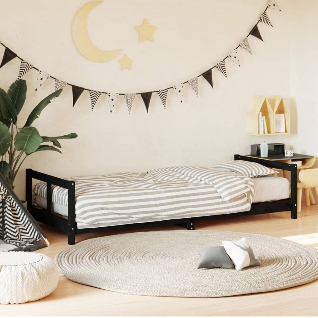 vidaXL Bedframe Zwart 80x200 cm Massief grenenhout