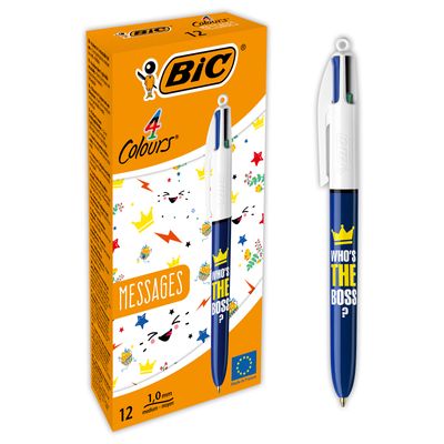 BIC 4 Couleurs - 12 Stylos à bille 4 couleurs - 1 mm - « Who’s The Boss »