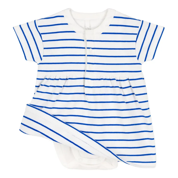 Petit Bateau Robe en Molleton avec Body Intégré Coton Bio | Bleu