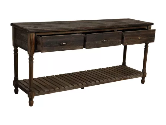 Hall en bois vieilli avec 3 tiroirs et 1 étagère 184,5x50x86,8