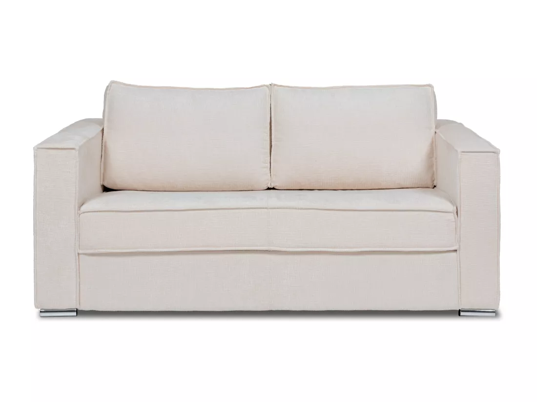 Canapé 3 places convertible express en tissu texturé beige - Couchage 140 cm - Matelas 18 cm LORETO